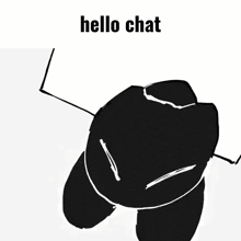 a black and white drawing with the words hello chat on top