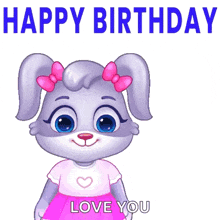 a cartoon bunny is holding a bouquet of flowers and saying happy birthday .