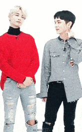 two men standing next to each other with the word almighty on the bottom left