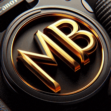a close up of a canon camera with a gold mr logo