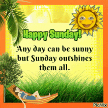 a picture of a woman in a hammock with the words happy sunday