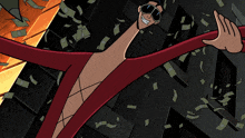 a cartoon character with a very long arm is surrounded by a lot of money