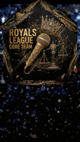 a man is standing in front of a royals league core team logo