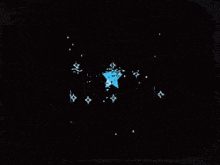 a blue star with a black border and a few white stars on it