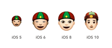 a row of emoji faces with ios 5 6 8 and 10 written below them