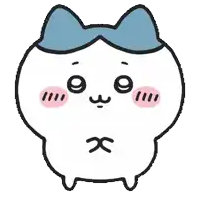 a cartoon cat with a blue bow on its head and pink cheeks .
