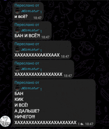 a screenshot of a telegram conversation between hamster and ban