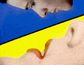 a close up of a woman 's face with red lips