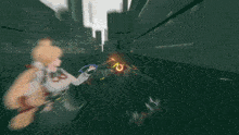 a video game character is being attacked by a giant sword
