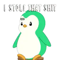 a green and white penguin with the number 69 on it