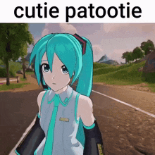 a picture of a cartoon character with the words cutie patootie on the bottom