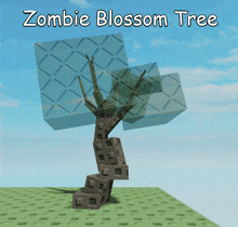 a picture of a zombie blossom tree with a blue sky behind it