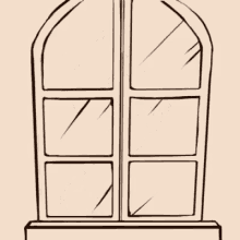 a black and white drawing of a woman wearing sunglasses looking out a window .