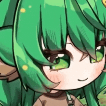 a cartoon character with green hair and big green eyes