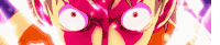a close up of a person 's face with a red and yellow background .