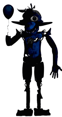 a silhouette of a robot holding a blue balloon