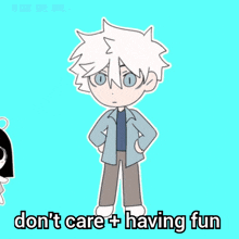 a drawing of a swirl with the words " do n't care + having fun "