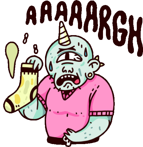 Ogre Holding A Smelly Sock Says Argh In English Sticker - Grownup Ogre Stinkysocks Gross Stickers