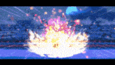 a video game scene with a huge explosion in the middle of the screen