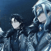 two anime characters are standing next to each other
