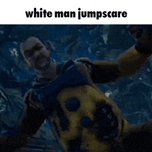 a man with a beard is making a funny face with the words white man jumpscare below him