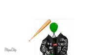 a green balloon is holding a baseball bat in front of a supreme jacket