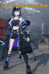 a picture of a girl with the words hop on eternal return below her