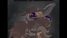 a drawing of a scarecrow with a purple face and a hat