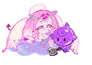 a cartoon drawing of an angel and a purple demon