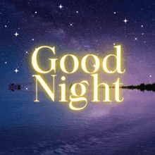 a poster that says good night with a starry sky in the background