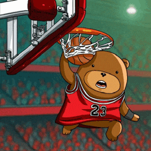 a cartoon of a teddy bear wearing a jersey with the number 23 on it