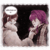 kafka loves sol is written in a speech bubble over a couple