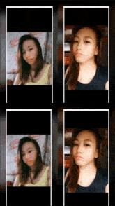 a collage of four pictures of a young woman