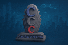 a sign for costa rica 's call center against a blue background
