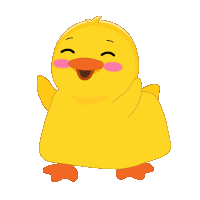 a cartoon yellow duck with a pink cheek is smiling and waving