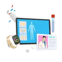 an illustration of a doctor 's id card and a tablet