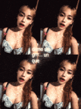 a collage of four photos of a woman with the words dame ue grrr un que on the bottom right