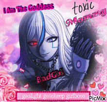 a picture of a girl with the words " i am the goddess " on the top