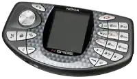 a nokia n gage cell phone with a gray and silver metallic finish