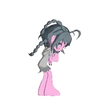 a pixel art drawing of a girl with pigtails and a gray shirt