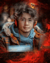 a young man wearing headphones and a scarf