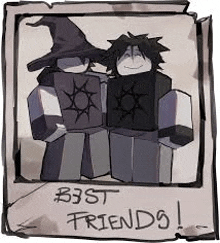 a picture of two roblox characters standing next to each other in a frame .