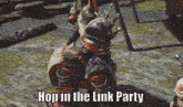 a video game says hop in the link party on the screen
