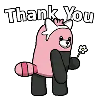 a pink and black cartoon character with the words thank you written above it