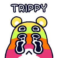 a cartoon of a bear with the word trippy written above it
