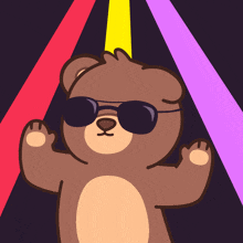 a brown teddy bear wearing sunglasses is dancing