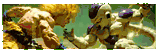 a cartoon of goku and frieza fighting each other .