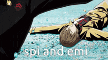 a man is laying on the ground with the words spi and emi written below him