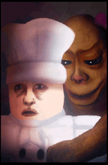 a painting of a chef and a monkey with a white hat
