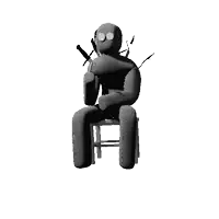 a person is sitting on a stool reading a book with a black background